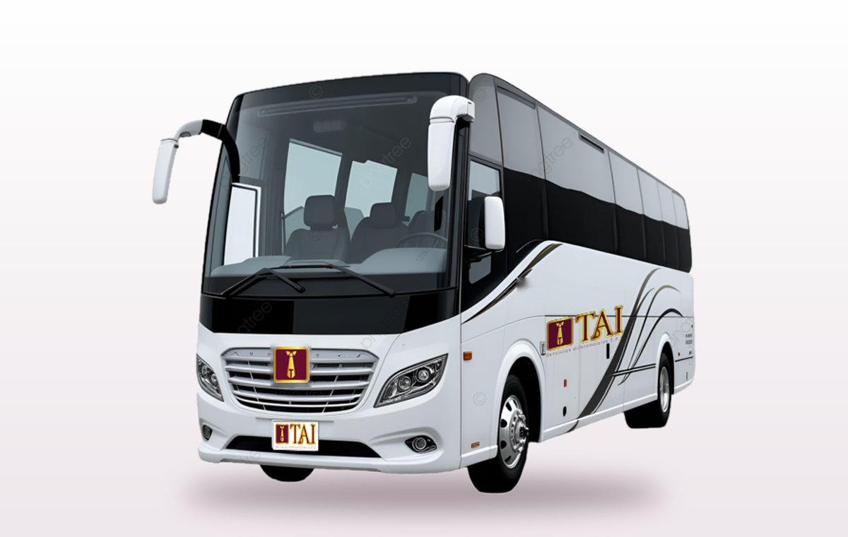 Busetas y buses blanco con el logo de TAI